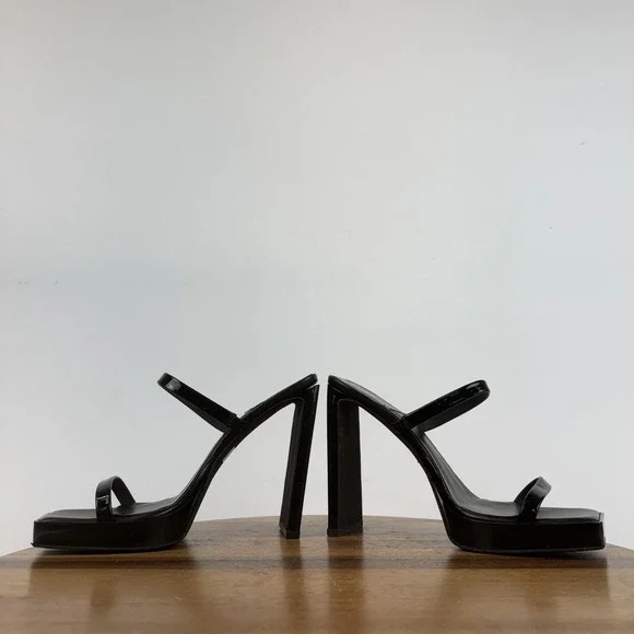 Womens Jeffrey Campbell Hustler Black Patent Leather Heel Slide Sandals Size 9 - Picture 5 of 9